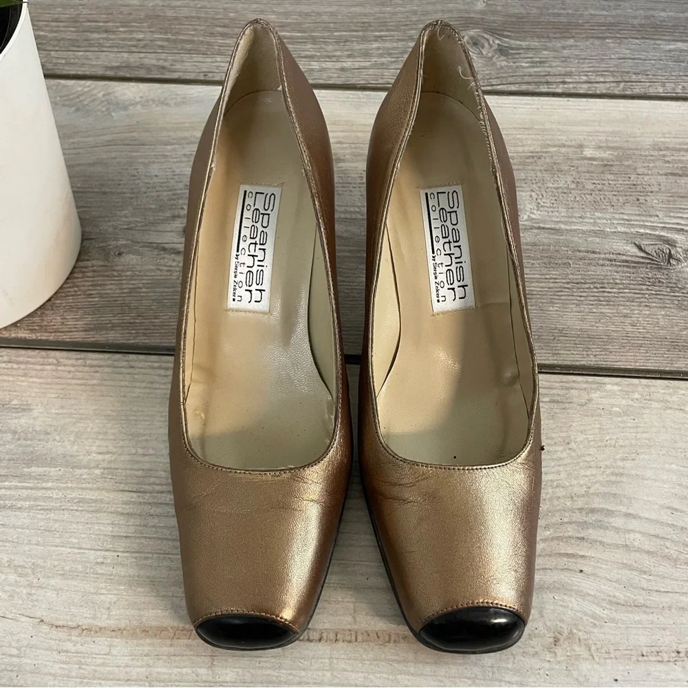 Vintage‎ Leather Heels Women’s 7.5 Square Toe Leopard Print Block
